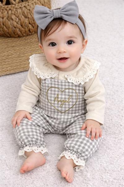 Güpürlü Badili Angel Nakışlı Salopetli Kız Bebek Takım (0-3/3-6/6-9/9-12 Ay)