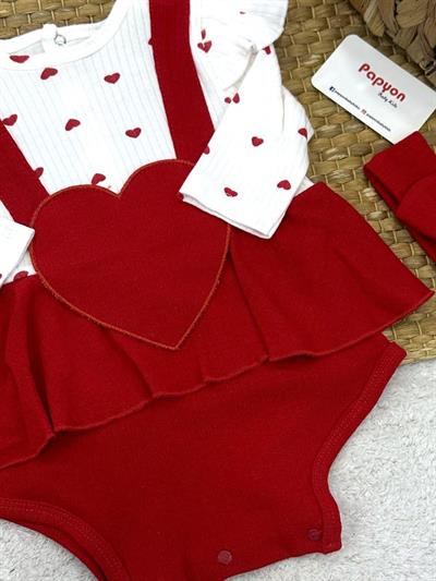 Kalp Desenli Bandanalı Kız Bebek Romper Badi (3-6/6-9/9-12/12-18 Ay)