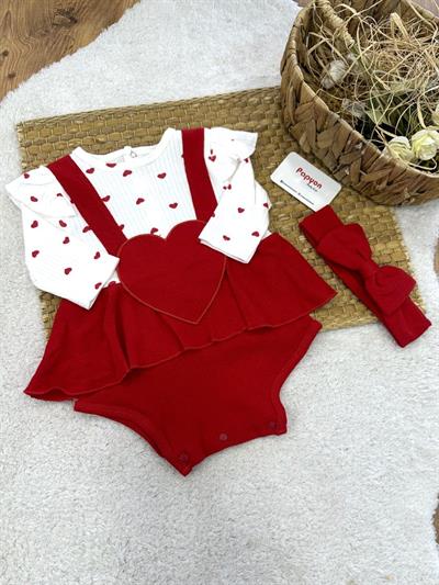 Kalp Desenli Bandanalı Kız Bebek Romper Badi (3-6/6-9/9-12/12-18 Ay)