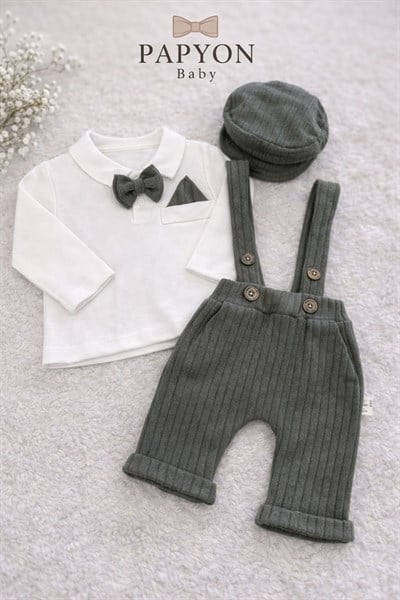 Yakalı Badili Örme Salopetli Erkek Bebek Takım (0-3/3-6/6-9/9-12 Ay)