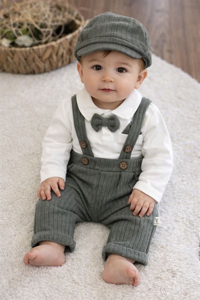 Yakalı Badili Örme Salopetli Erkek Bebek Takım (0-3/3-6/6-9/9-12 Ay)