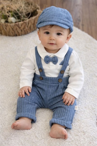 Yakalı Badili Örme Salopetli Erkek Bebek Takım (0-3/3-6/6-9/9-12 Ay)