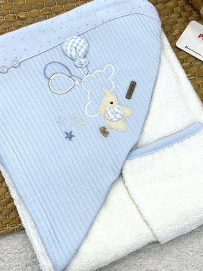 Balon Fil Nakışlı Kapşonlu Bebek Havlu + Kese 82X90 Cm