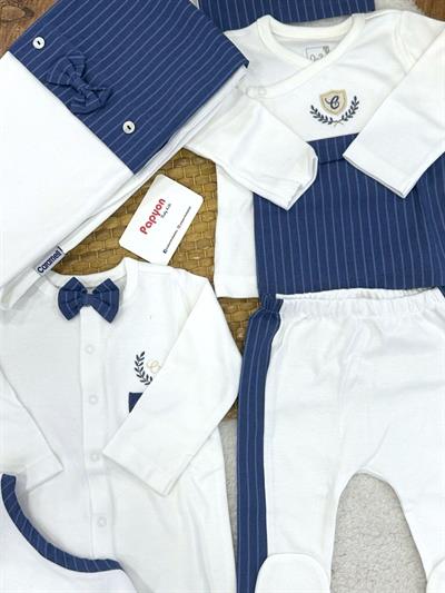 Crm Armalı Nakışlı Papyonlu Yenidoğan Erkek Bebek Tulumlu 10lu Zıbın Set Hastane Çıkışı