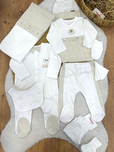 Crm Armalı Nakışlı Papyonlu Yenidoğan Erkek Bebek Tulumlu 10lu Zıbın Set Hastane Çıkışı