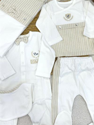 Crm Armalı Nakışlı Papyonlu Yenidoğan Erkek Bebek Tulumlu 10lu Zıbın Set Hastane Çıkışı