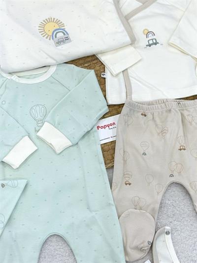 Güneş Gökkuşağı Baskılı Yenidoğan Erkek Bebek Tulumlu 10lu Zıbın Set Hastane Çıkışı