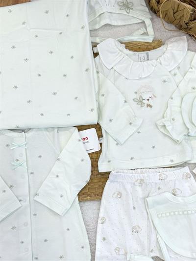 Süzene Kuzu Nakışlı Çiçek Desenli Yenidoğan Kız Bebek Tulumlu 10lu Zıbın Set Hastane Çıkışı