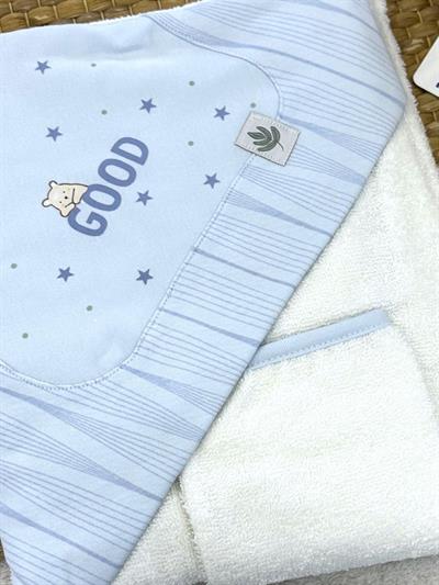 Yıldız Good Baskılı Kapşonlu Bebek Havlu + Kese 82X90 Cm