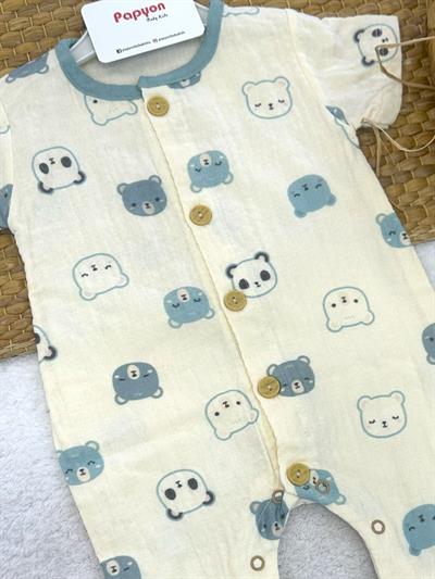 Ayıcık Desenli Erkek Bebek Yazlık Müslin Tulum (3-6/6-9/9-12/12-18 Ay)