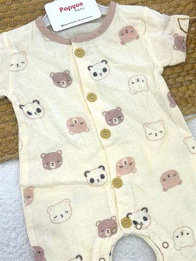 Ayıcık Desenli Erkek Bebek Yazlık Müslin Tulum (3-6/6-9/9-12/12-18 Ay)