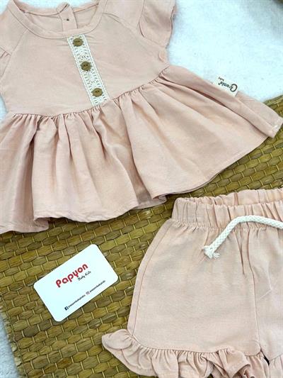 Fırfırlı Dantelli Bluz Şort Kız Bebek Dokuma Takım (6-9/9-12/12-18/18-24 Ay)