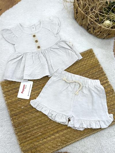 Fırfırlı Dantelli Bluz Şort Kız Bebek Dokuma Takım (6-9/9-12/12-18/18-24 Ay)