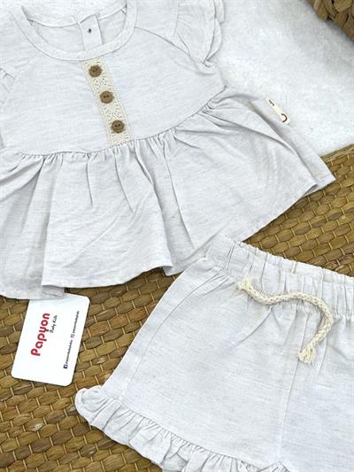 Fırfırlı Dantelli Bluz Şort Kız Bebek Dokuma Takım (6-9/9-12/12-18/18-24 Ay)