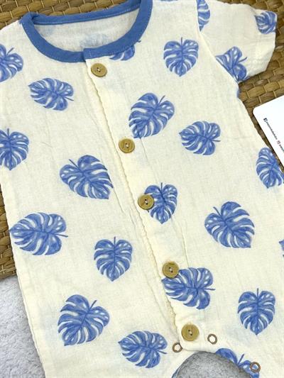 Yaprak Desenli Erkek Bebek Yazlık Müslin Tulum (3-6/6-9/9-12/12-18 Ay)