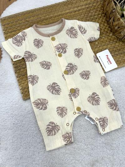 Yaprak Desenli Erkek Bebek Yazlık Müslin Tulum (3-6/6-9/9-12/12-18 Ay)