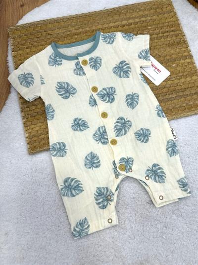 Yaprak Desenli Erkek Bebek Yazlık Müslin Tulum (3-6/6-9/9-12/12-18 Ay)