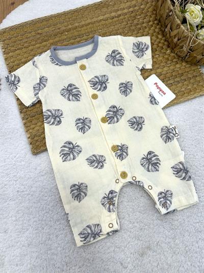 Yaprak Desenli Erkek Bebek Yazlık Müslin Tulum (3-6/6-9/9-12/12-18 Ay)