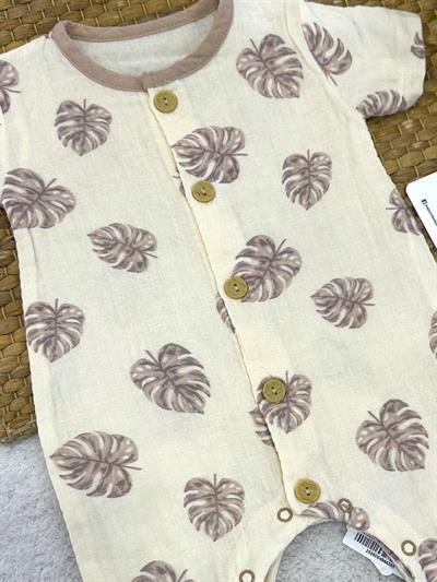 Yaprak Desenli Erkek Bebek Yazlık Müslin Tulum (3-6/6-9/9-12/12-18 Ay)