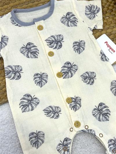 Yaprak Desenli Erkek Bebek Yazlık Müslin Tulum (3-6/6-9/9-12/12-18 Ay)