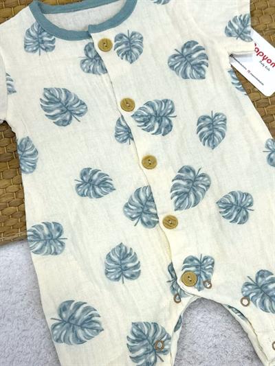 Yaprak Desenli Erkek Bebek Yazlık Müslin Tulum (3-6/6-9/9-12/12-18 Ay)