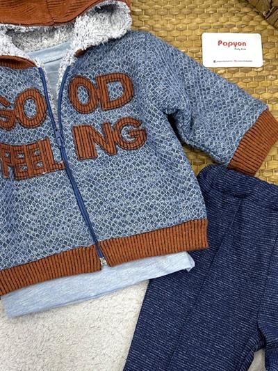 Good Feeling Kapşonlu Ceketli Erkek Bebek 3lü Takım (6-9/9-12/12-18 Ay)