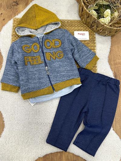 Good Feeling Kapşonlu Ceketli Erkek Bebek 3lü Takım (6-9/9-12/12-18 Ay)