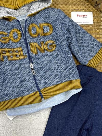 Good Feeling Kapşonlu Ceketli Erkek Bebek 3lü Takım (6-9/9-12/12-18 Ay)
