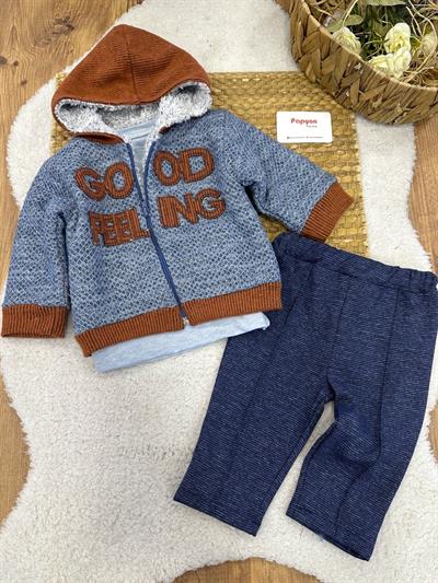 Good Feeling Kapşonlu Ceketli Erkek Bebek 3lü Takım (6-9/9-12/12-18 Ay)