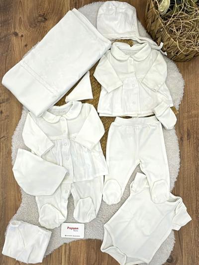 (Organik Ürün) Dantel İşlemeli Yenidoğan Kız Bebek 10lu Hastane Çıkış Seti