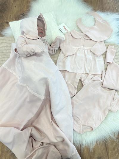 (Organik Ürün) Dantel İşlemeli Yenidoğan Kız Bebek 10lu Hastane Çıkış Seti