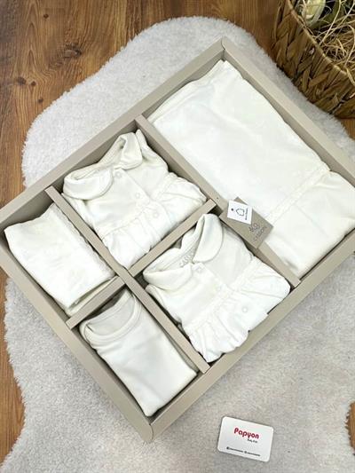 (Organik Ürün) Dantel İşlemeli Yenidoğan Kız Bebek 10lu Hastane Çıkış Seti