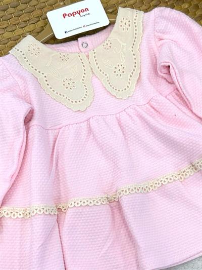 Dantel Yakalı Dantel İşlemeli Kız Bebek Bandanalı Elbise (6-9/9-12/12-18/18-24 Ay)