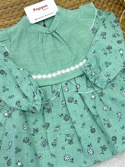 Fistolu Çiçek Baskılı Kız Bebek Elbise (6-9/9-12/12-18/18-24 Ay)