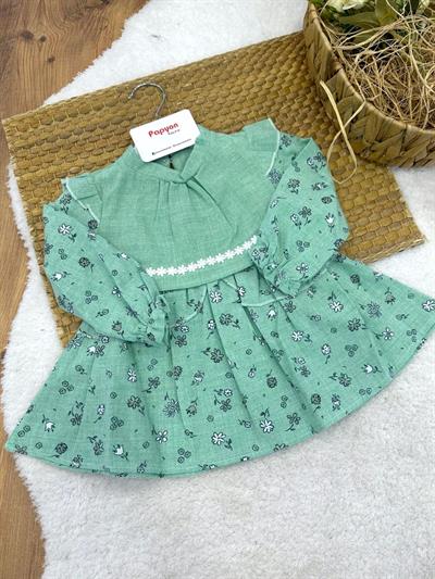 Fistolu Çiçek Baskılı Kız Bebek Elbise (6-9/9-12/12-18/18-24 Ay)