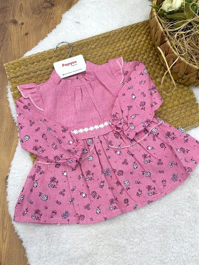 Fistolu Çiçek Baskılı Kız Bebek Elbise (6-9/9-12/12-18/18-24 Ay)