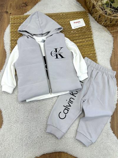 Calvin Klein Baskılı Şişme Yelekli Erkek Bebek 3lü Takım (3-6/6-9/9-12/12-18 Ay)