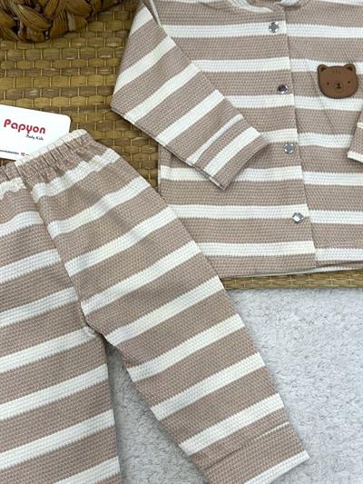 Ayıcık Armalı Önden Çıtçıtlı Bebek Pijama Takımı 6-9/9-12/12-18/18-24 Ay