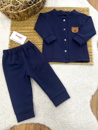 Ayıcık Armalı Önden Çıtçıtlı Bebek Pijama Takımı 6-9/9-12/12-18/18-24 Ay
