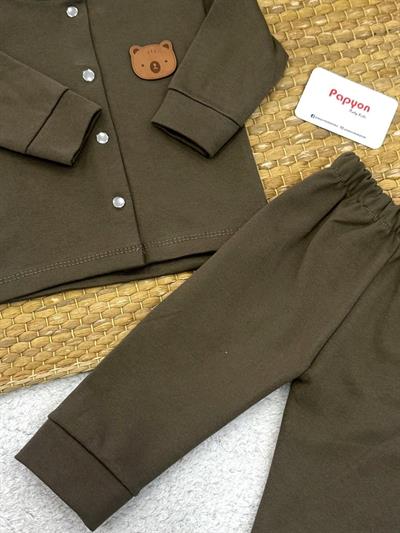 Ayıcık Armalı Önden Çıtçıtlı Bebek Pijama Takımı 6-9/9-12/12-18/18-24 Ay