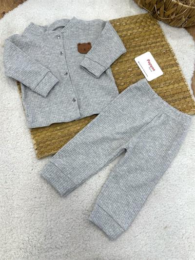 Ayıcık Armalı Önden Çıtçıtlı Bebek Pijama Takımı 6-9/9-12/12-18/18-24 Ay