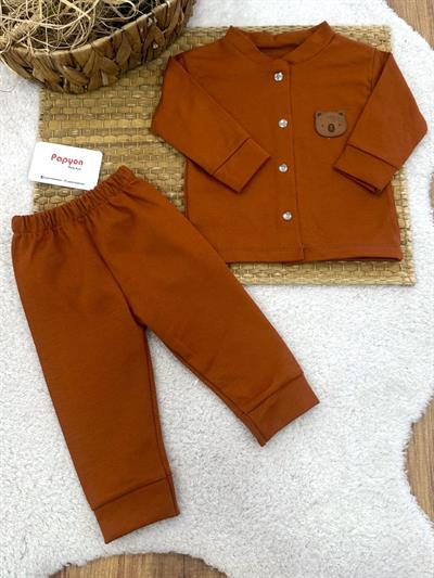 Ayıcık Armalı Önden Çıtçıtlı Bebek Pijama Takımı 6-9/9-12/12-18/18-24 Ay