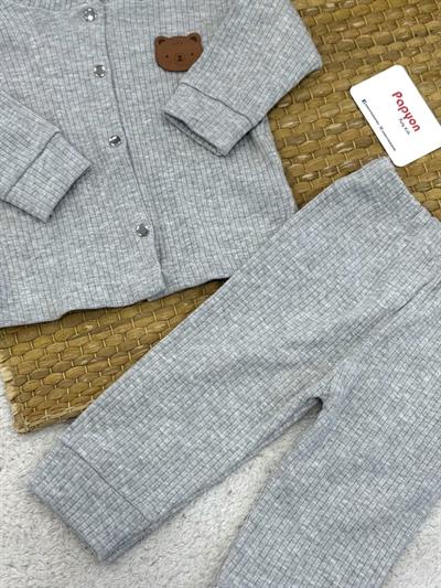 Ayıcık Armalı Önden Çıtçıtlı Bebek Pijama Takımı 6-9/9-12/12-18/18-24 Ay