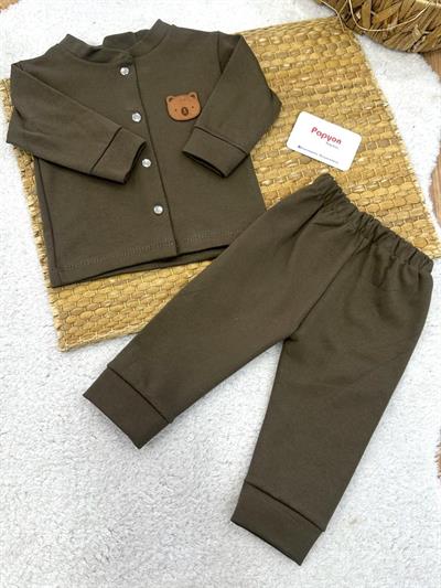 Ayıcık Armalı Önden Çıtçıtlı Bebek Pijama Takımı 6-9/9-12/12-18/18-24 Ay