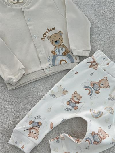 Happy Bear Baskılı Erkek Bebek Ceketli 2li Takım 3-6/9-12/12-18/18-24 Ay