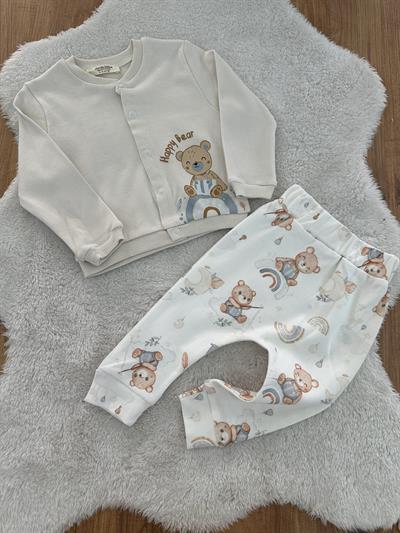 Happy Bear Baskılı Erkek Bebek Ceketli 2li Takım 3-6/9-12/12-18/18-24 Ay