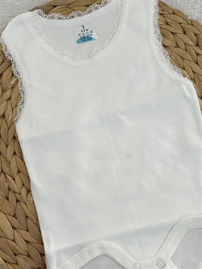 Dantelli Kız Bebek Çıtçıtlı Badi Zıbın (Ekru) 0-3/3-6/6-9/9-12/12-18/18-24 Ay