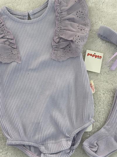 Pune Raporlu Güpürlü Kız Bebek Badi Bandana Çorap Set 0-3/3-6/6-9 Ay