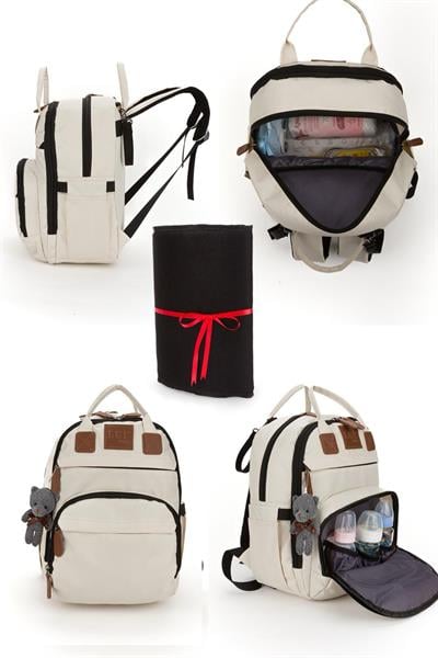 Anne Bebek Bakım Sırt Çantası Biberon Termos Gözlü Puset Askılı