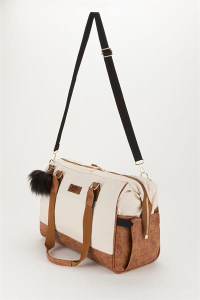 Bondit Suni Deri Kumaş Biberon Termoslu Omuz Askılı Valiz Model Bebek Bakım Çantası